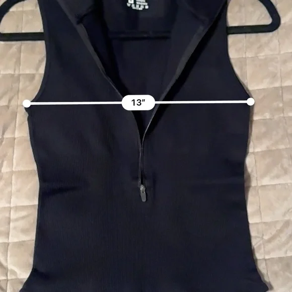 ๐๐๐๐ OQQ Medium Black Ribbed Half Zip Sleeveless ๐๐จ๐๐ฒ๐ฌ๐ฎ๐ข๐ญ - Picture 4 of 6